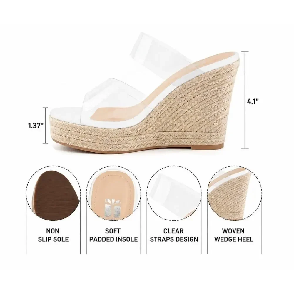 Fl. NWB WIRALOMI CLEAR WEDGE HEEL ESPADRILLE SANDALS ♡SIZE 9.5♡